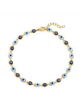Evil Eye Beaded Anklet Bracelets for Women, 14K Gold Plated Ankle